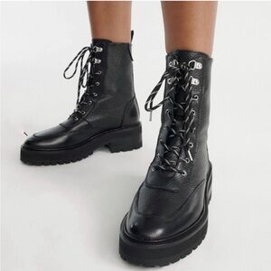 The Kooples Black Leather Combat Boots